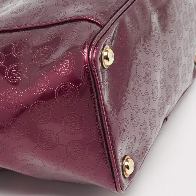 Pre Owned MICHAEL Michael Kors Burgundy Signature Patent and Leather Middle Zip Tote