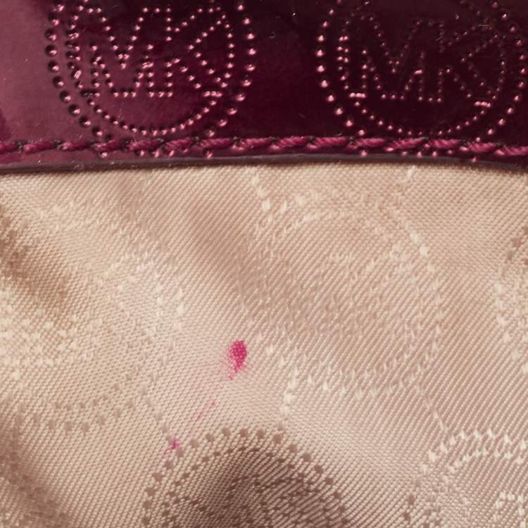 Pre Owned MICHAEL Michael Kors Burgundy Signature Patent and Leather Middle Zip Tote