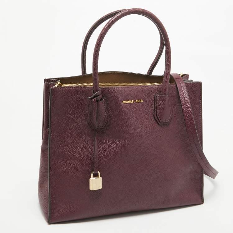 Pre Owned MICHAEL Michael Kors Burgundy Grained Leather Large Mercer Tote