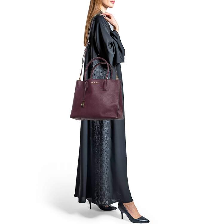 Pre Owned MICHAEL Michael Kors Burgundy Grained Leather Large Mercer Tote