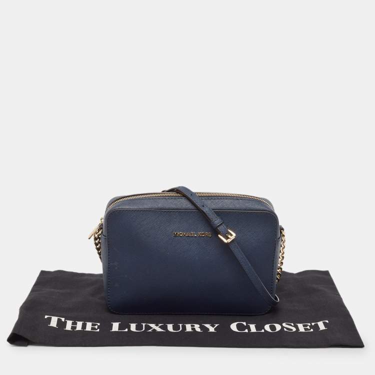 Pre Owned MICHAEL Michael Kors Dark Blue Leather Jet Set Camera Crossbody Bag
