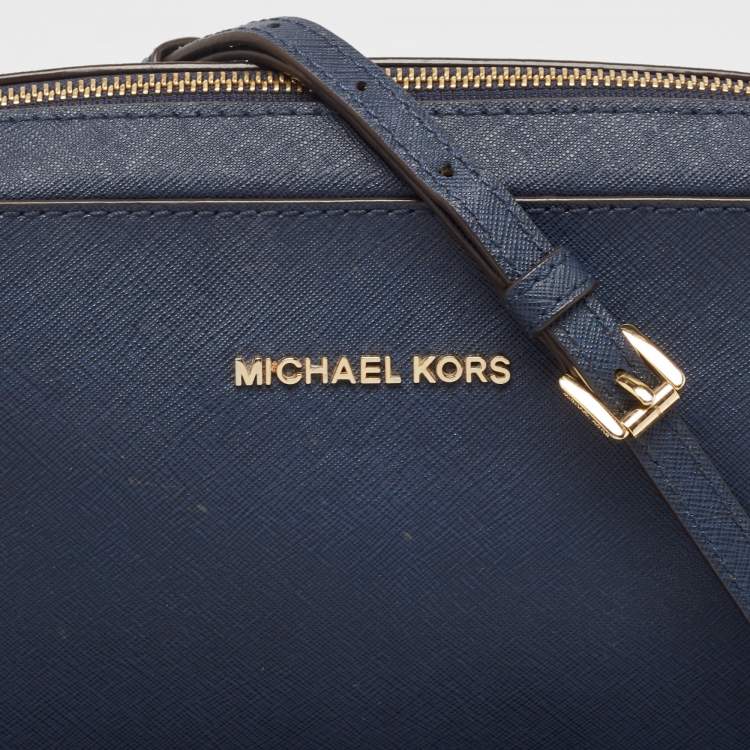 Pre Owned MICHAEL Michael Kors Dark Blue Leather Jet Set Camera Crossbody Bag