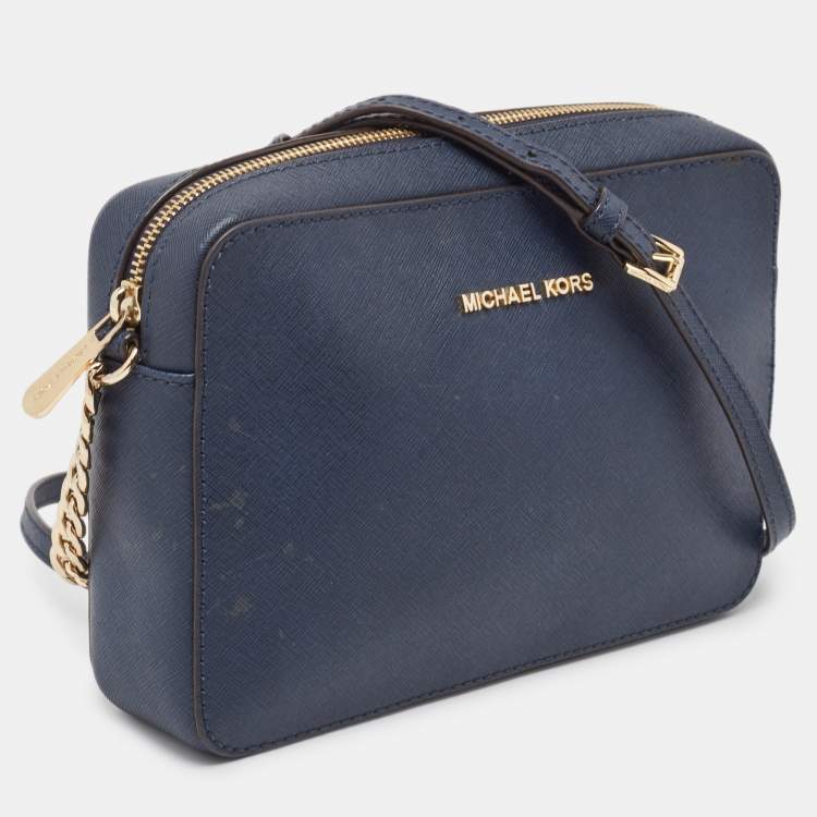 Pre Owned MICHAEL Michael Kors Dark Blue Leather Jet Set Camera Crossbody Bag