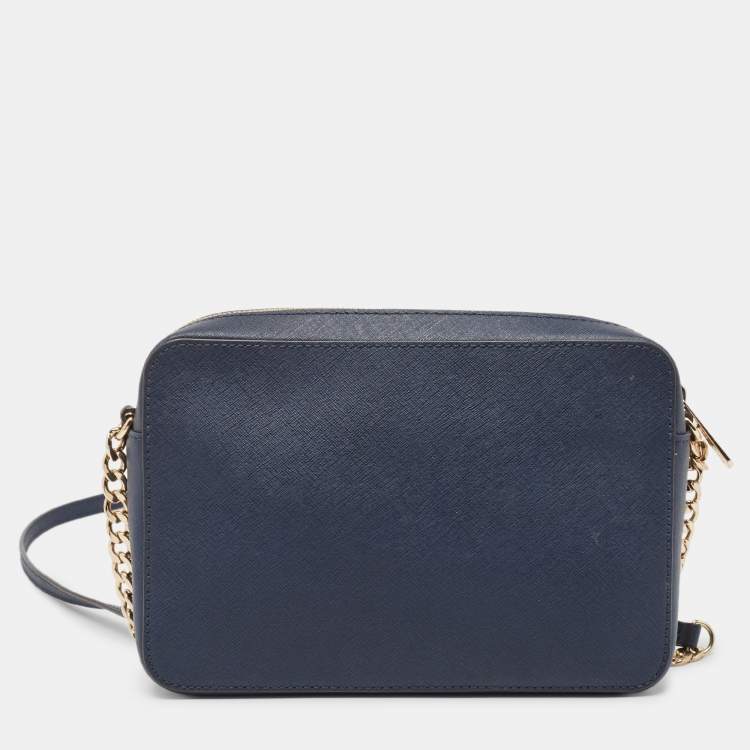 Pre Owned MICHAEL Michael Kors Dark Blue Leather Jet Set Camera Crossbody Bag