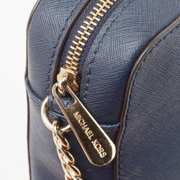 Pre Owned MICHAEL Michael Kors Dark Blue Leather Jet Set Camera Crossbody Bag