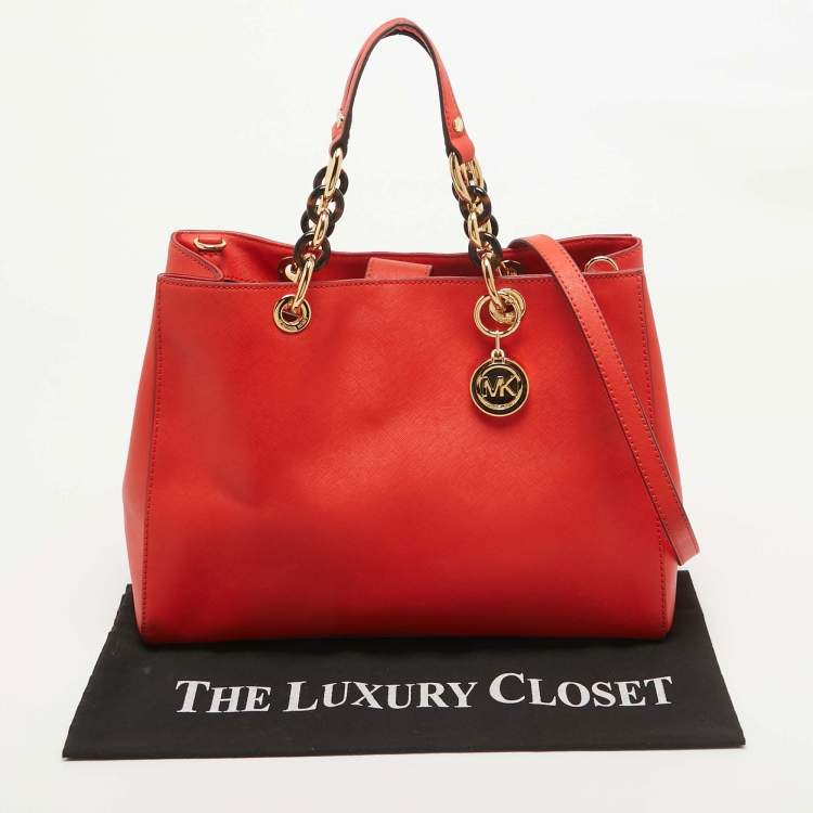 Pre Owned MICHAEL Michael Kors Red Leather Large Cynthia Tote