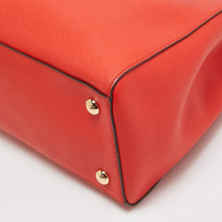 Pre Owned MICHAEL Michael Kors Red Leather Large Cynthia Tote