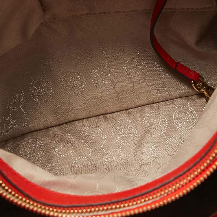 Pre Owned MICHAEL Michael Kors Red Leather Large Cynthia Tote