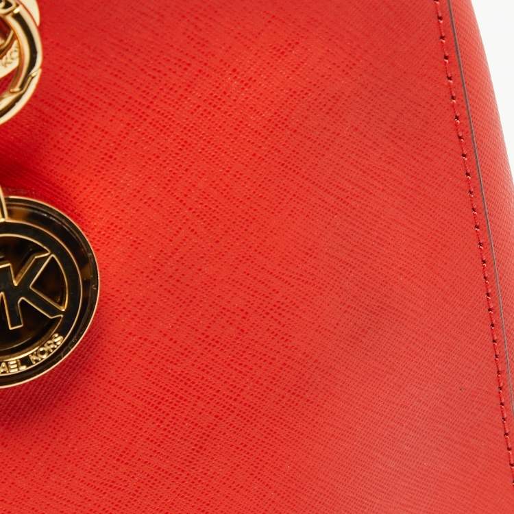 Pre Owned MICHAEL Michael Kors Red Leather Large Cynthia Tote
