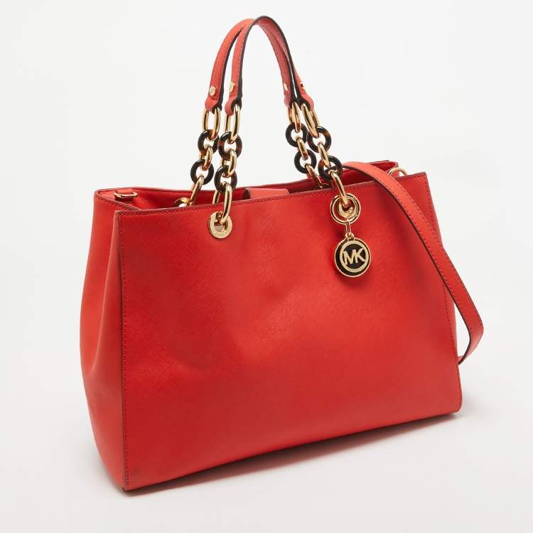 Pre Owned MICHAEL Michael Kors Red Leather Large Cynthia Tote