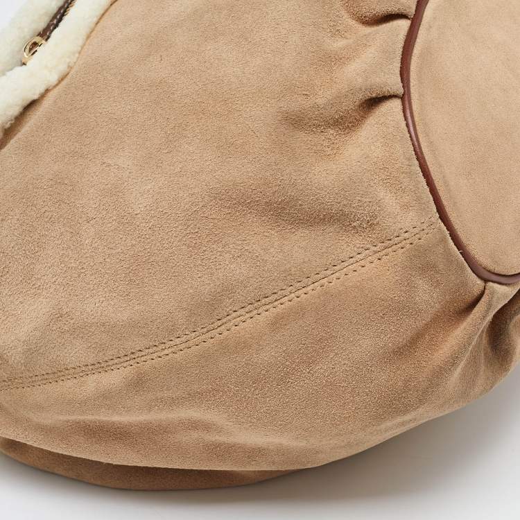 Pre Owned MICHAEL Michael Kors Beige/Brown Suede and Shearling Fur Bucket Bag