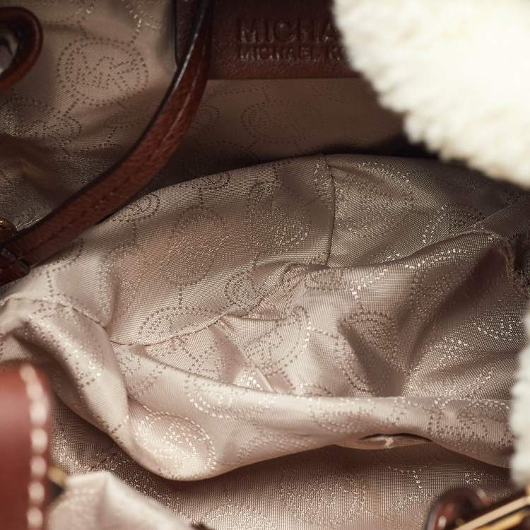 Pre Owned MICHAEL Michael Kors Beige/Brown Suede and Shearling Fur Bucket Bag