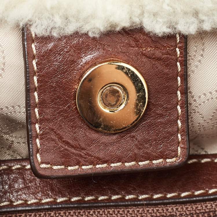 Pre Owned MICHAEL Michael Kors Beige/Brown Suede and Shearling Fur Bucket Bag