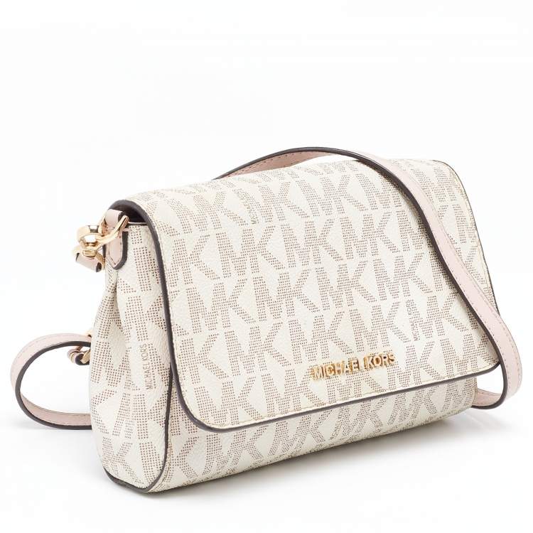 Pre Owned MICHAEL Michael Kors Ivory Signature Coated Canvas Crossbody Bag