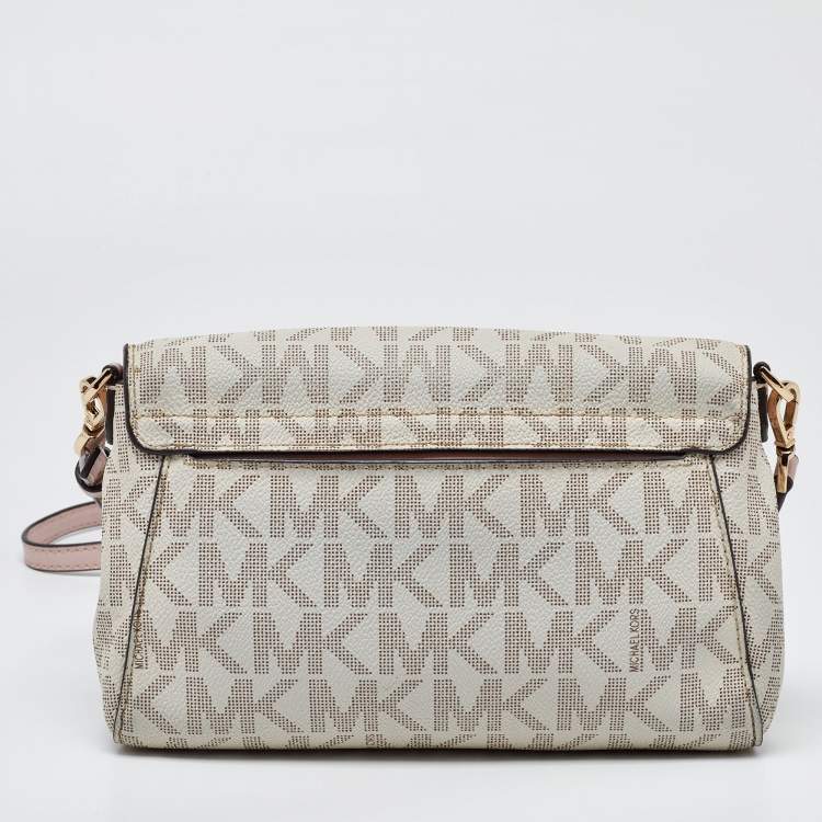 Pre Owned MICHAEL Michael Kors Ivory Signature Coated Canvas Crossbody Bag