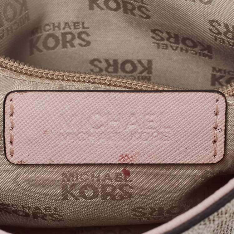 Pre Owned MICHAEL Michael Kors Ivory Signature Coated Canvas Crossbody Bag