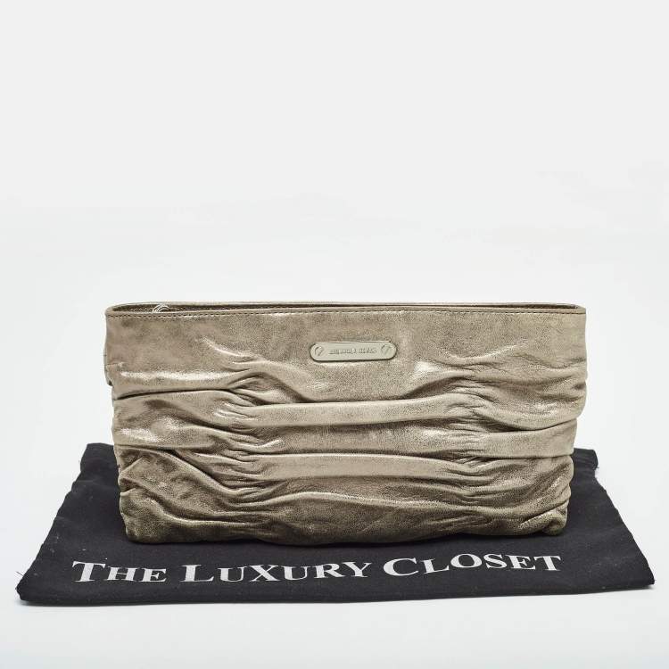 Pre Owned MICHAEL Michael Kors Metallic Leather Webster Ruched Clutch
