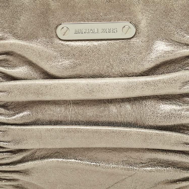 Pre Owned MICHAEL Michael Kors Metallic Leather Webster Ruched Clutch
