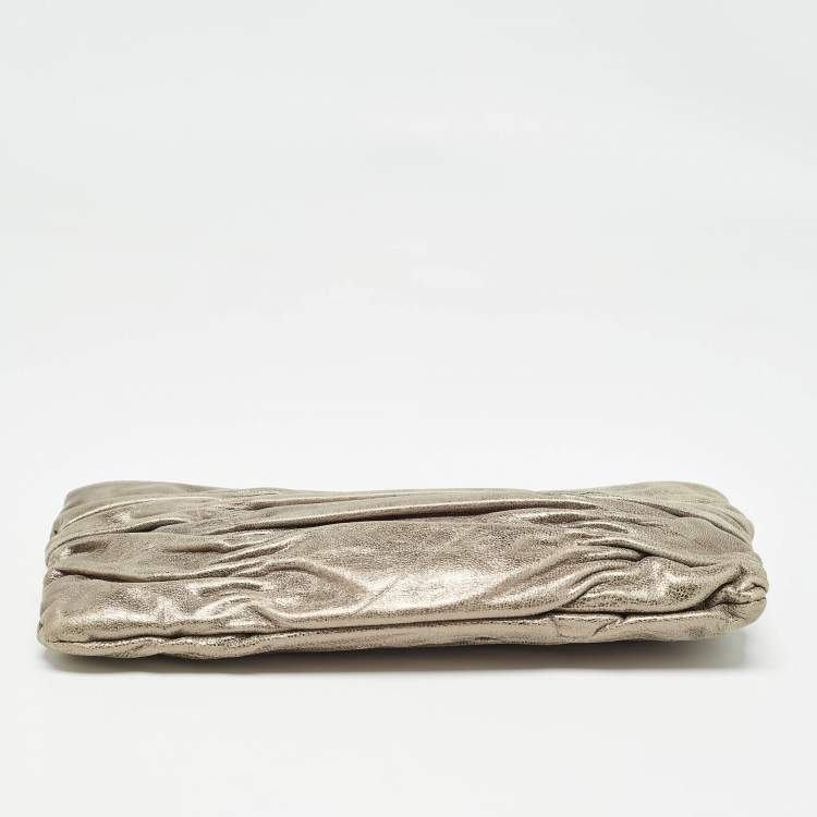 Pre Owned MICHAEL Michael Kors Metallic Leather Webster Ruched Clutch