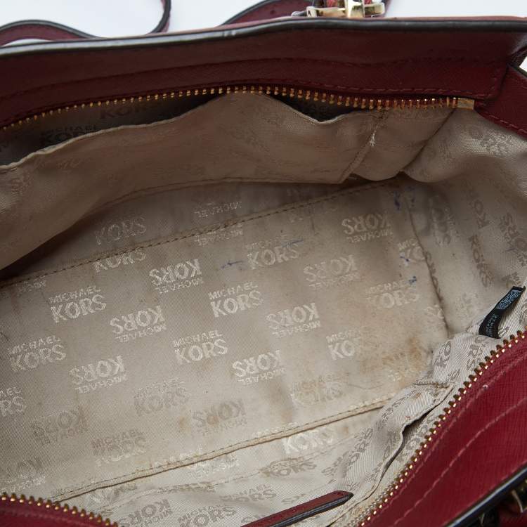 Pre Owned MICHAEL Michael Kors Brown/Red Signature Coated Canvas and Leather Tina Tote