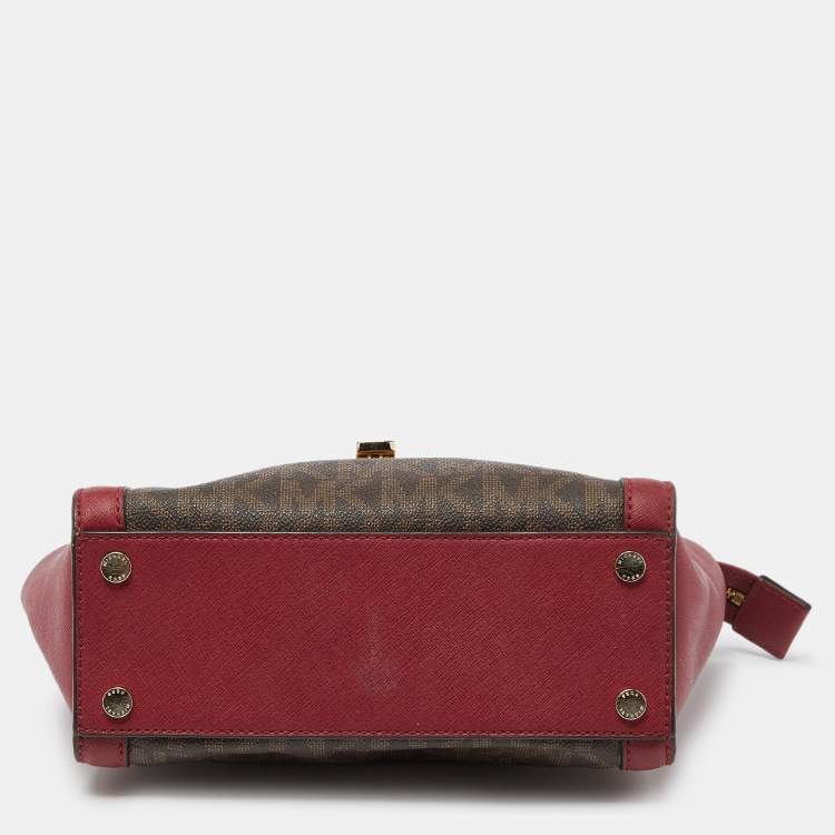 Pre Owned MICHAEL Michael Kors Brown/Red Signature Coated Canvas and Leather Tina Tote