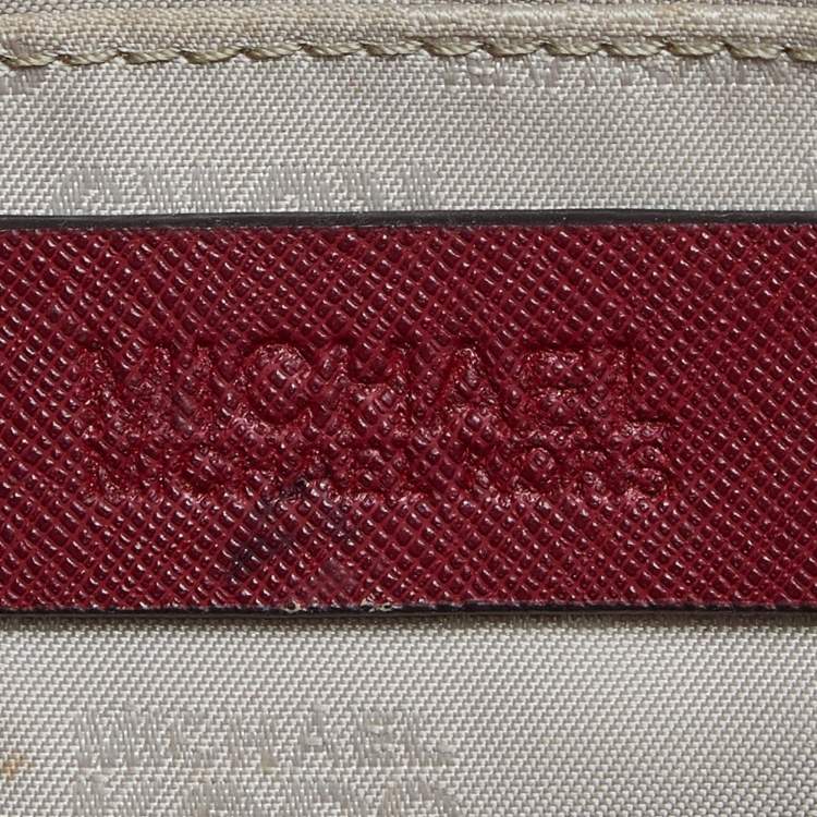 Pre Owned MICHAEL Michael Kors Brown/Red Signature Coated Canvas and Leather Tina Tote
