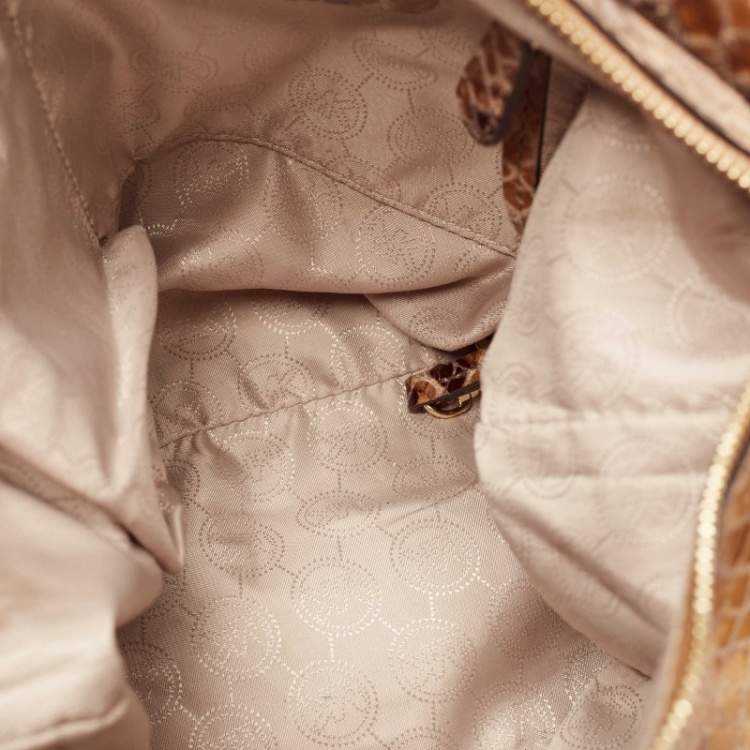 Pre Owned Michael Kors Brown/Black Python Embossed Patent Leather Tassel Hobo