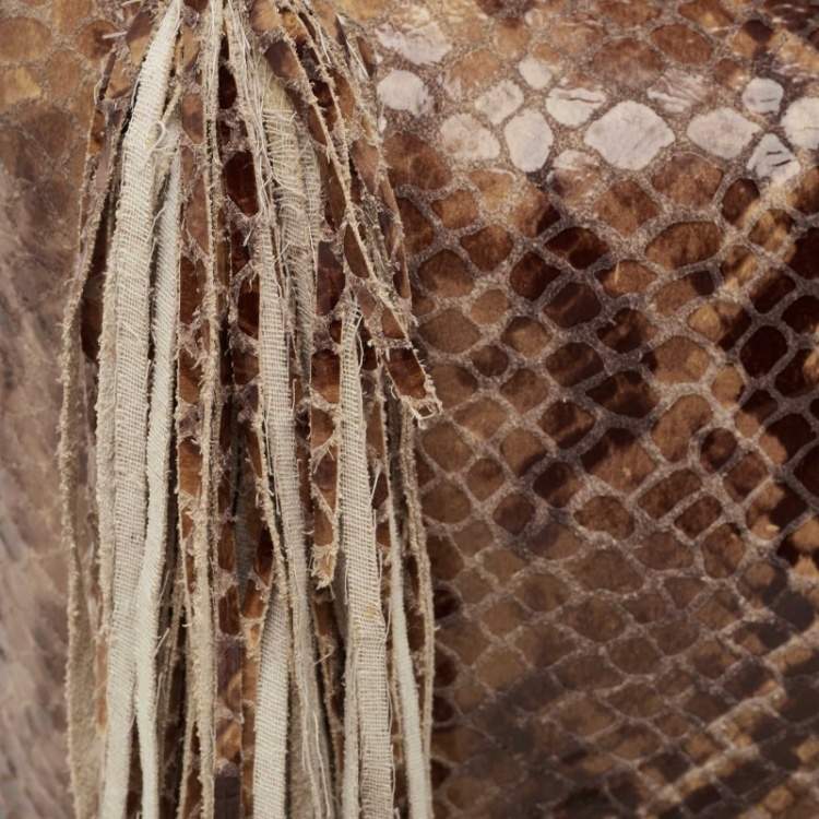 Pre Owned Michael Kors Brown/Black Python Embossed Patent Leather Tassel Hobo