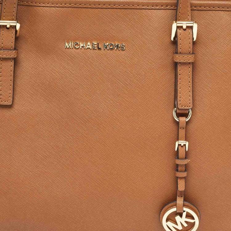 مملوكة مسبقًا MICHAEL Michael Kors Brown Saffiano Leather Large Jet Set Travel Tote
