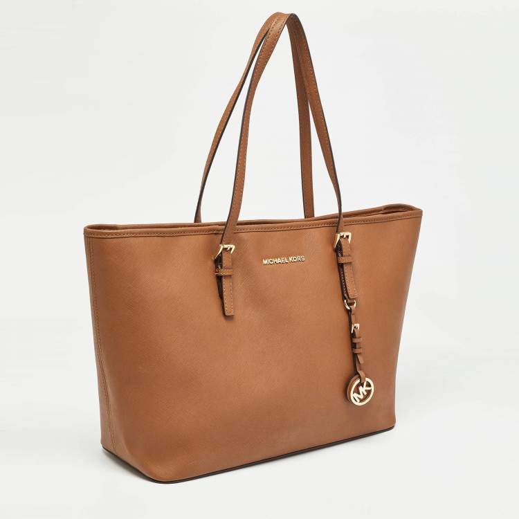 مملوكة مسبقًا MICHAEL Michael Kors Brown Saffiano Leather Large Jet Set Travel Tote