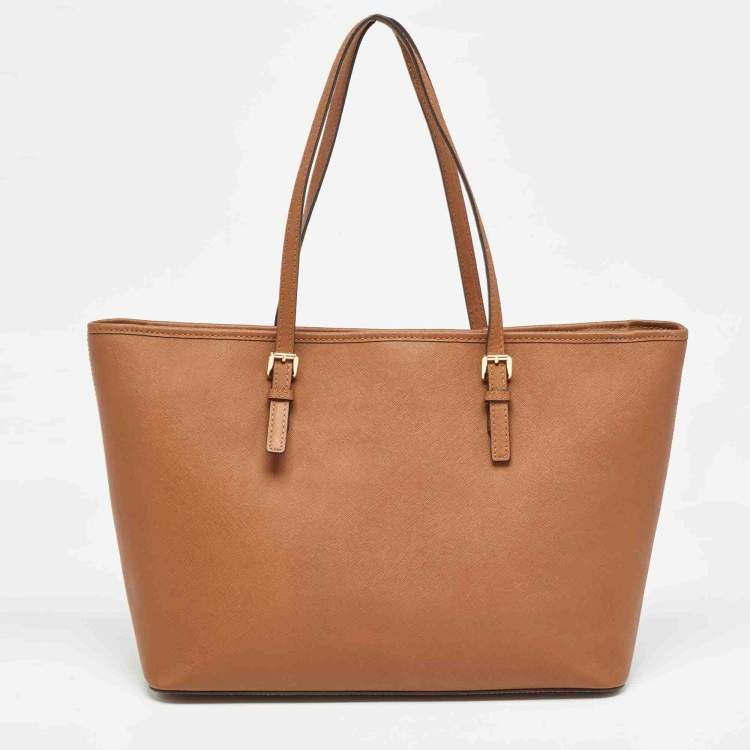 مملوكة مسبقًا MICHAEL Michael Kors Brown Saffiano Leather Large Jet Set Travel Tote