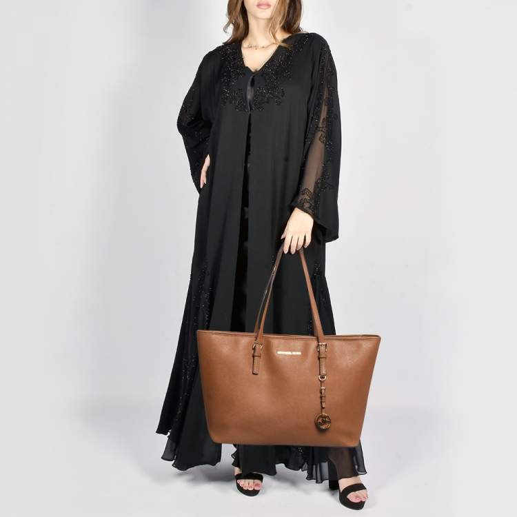 مملوكة مسبقًا MICHAEL Michael Kors Brown Saffiano Leather Large Jet Set Travel Tote