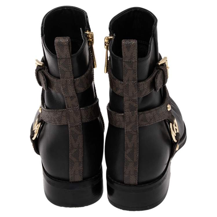 Pre Owned MICHAEL Michael Kors Black Leather Preston Ankle Boots Size 36.5