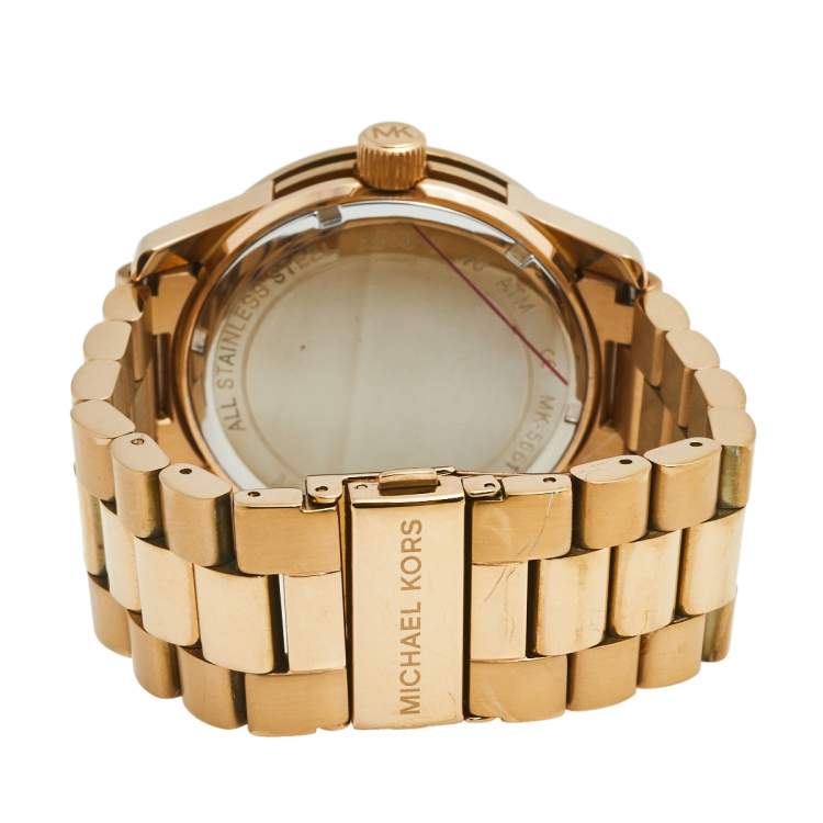 Pre Owned Michael Kors Champagne Rose Gold Plated Stainless Steel Runway MK-5661 Women's Wristwatch 45 mm