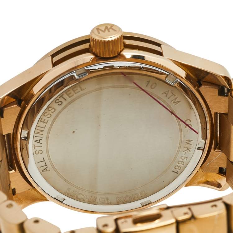 Pre Owned Michael Kors Champagne Rose Gold Plated Stainless Steel Runway MK-5661 Women's Wristwatch 45 mm