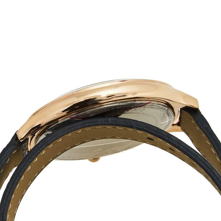 Pre Owned Michael Kors Champagne Rose Gold Plated Stainless Steel Leather Slim Runway MK2322 Woman's Wristwatch 42 mm