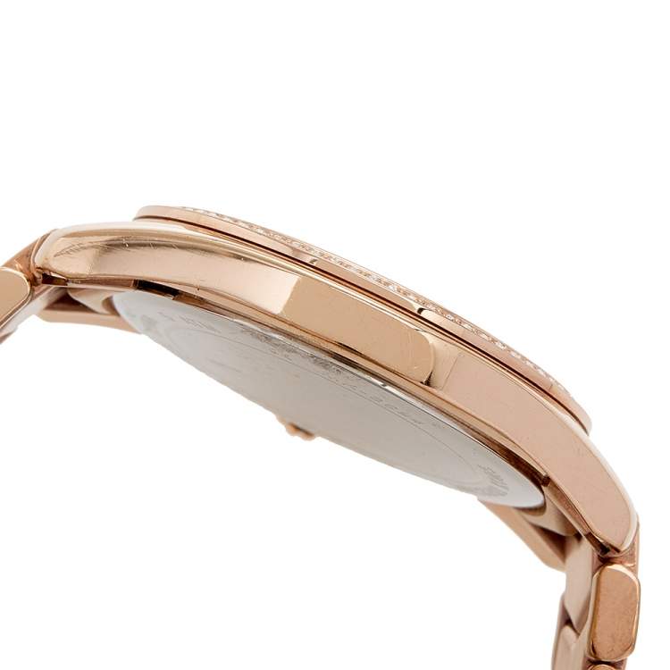 Pre Owned Michael Kors White Rose Gold Plated Stainless Steel Whitney MK6694 Women's Wristwatch 38 mm