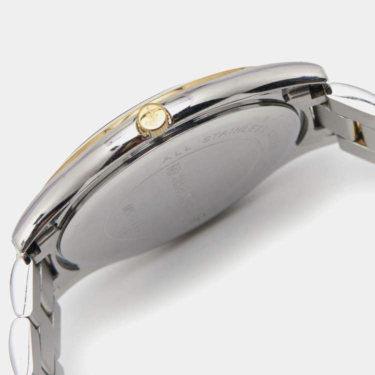 Pre Owned Michael Kors White Two-Tone Stainless Steel Slim Runway MK3198 Unisex Wristwatch 40 mm