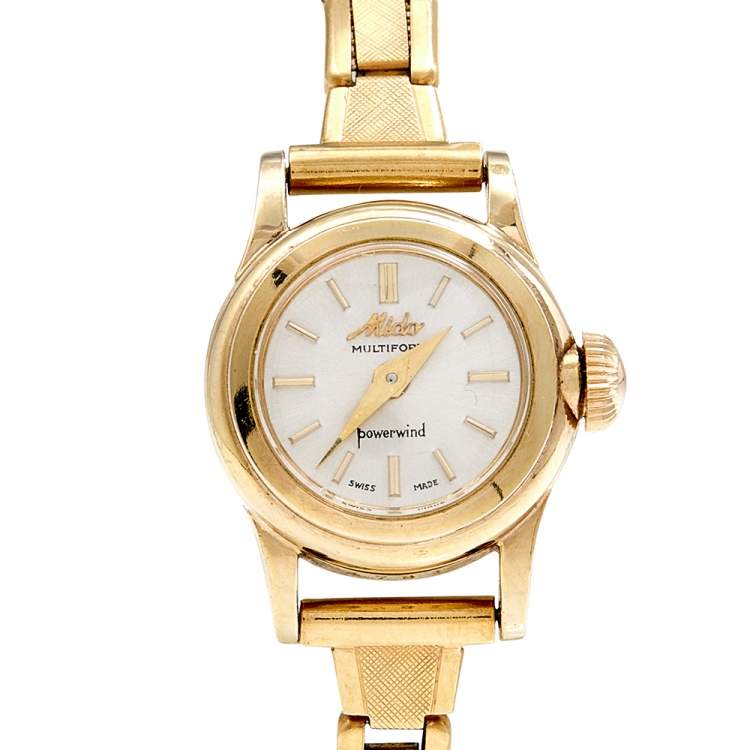 Pre Owned Mido Silver Gold Plated Stainless Steel Multiport Powerwind Vintage Women's Wristwatch 19 mm