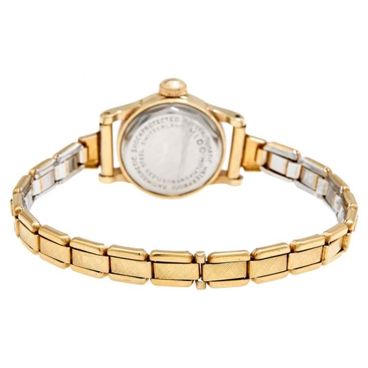 Pre Owned Mido Silver Gold Plated Stainless Steel Multiport Powerwind Vintage Women's Wristwatch 19 mm