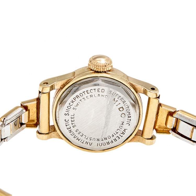 Pre Owned Mido Silver Gold Plated Stainless Steel Multiport Powerwind Vintage Women's Wristwatch 19 mm