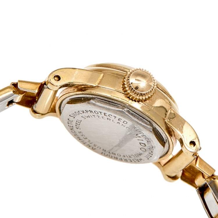 Pre Owned Mido Silver Gold Plated Stainless Steel Multiport Powerwind Vintage Women's Wristwatch 19 mm
