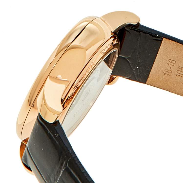 مملوكة مسبقًا Mido Mother Of Pearl Rose Gold Plated Stainless Steel Leather Baroncelli Prisma M007.207.36.116.00 Women's Wristwatch 33 mm