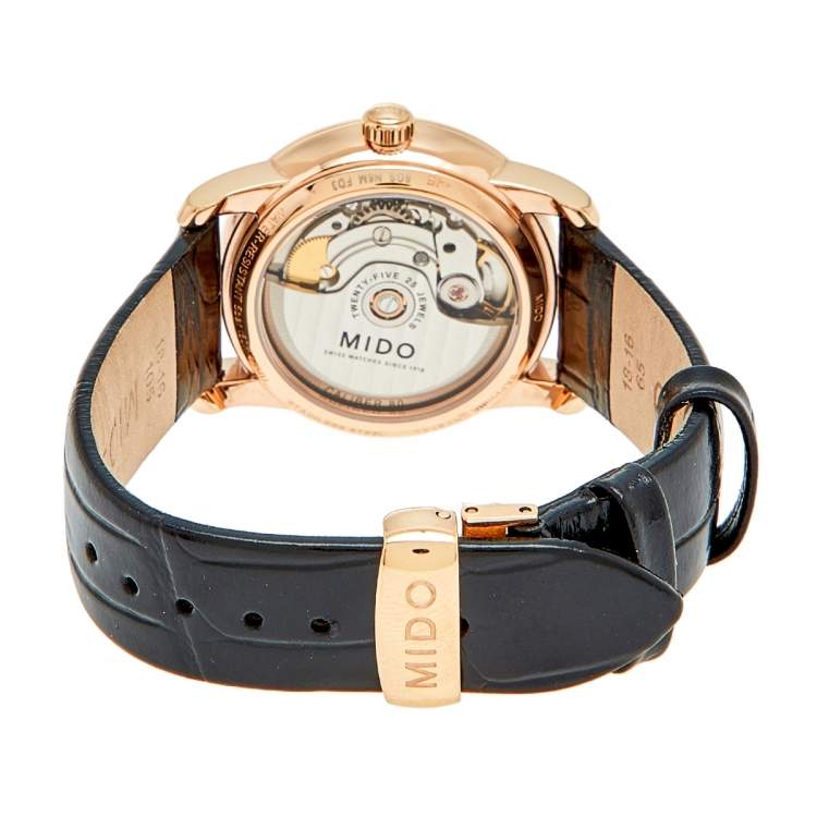 مملوكة مسبقًا Mido Mother Of Pearl Rose Gold Plated Stainless Steel Leather Baroncelli Prisma M007.207.36.116.00 Women's Wristwatch 33 mm