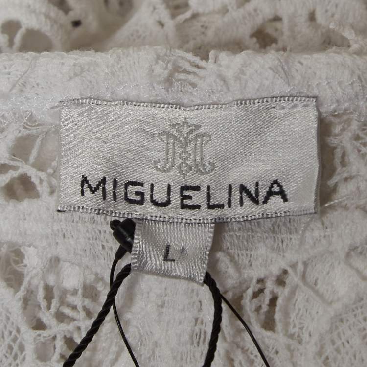 مملوكة مسبقًا Miguelina White Scallop Lace Mini Sheer Claudia Mini Dress L