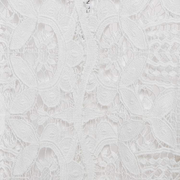 مملوكة مسبقًا Miguelina White Scallop Lace Mini Sheer Claudia Mini Dress L