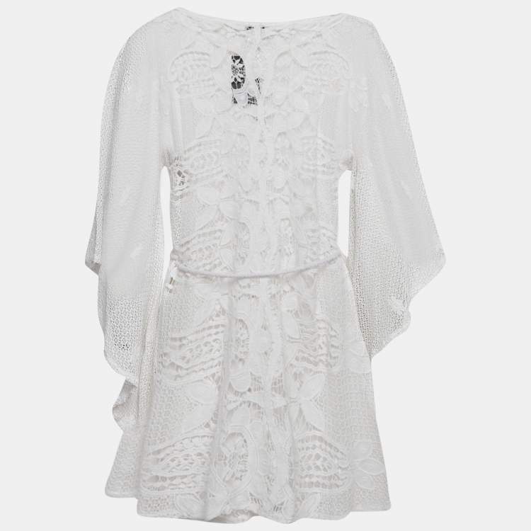 مملوكة مسبقًا Miguelina White Scallop Lace Mini Sheer Claudia Mini Dress L