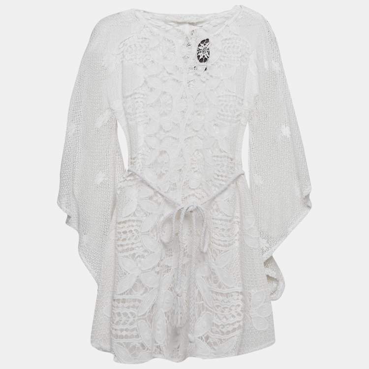 مملوكة مسبقًا Miguelina White Scallop Lace Mini Sheer Claudia Mini Dress L