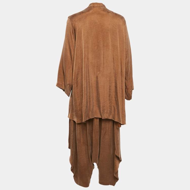 Pre Owned Miin Brown Lyocell Blend Top and Harem Pants Set M