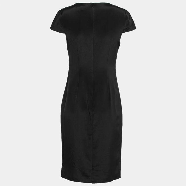 Pre Owned Mikael Aghal Black Silk Embellished Neckline Detail Dress S